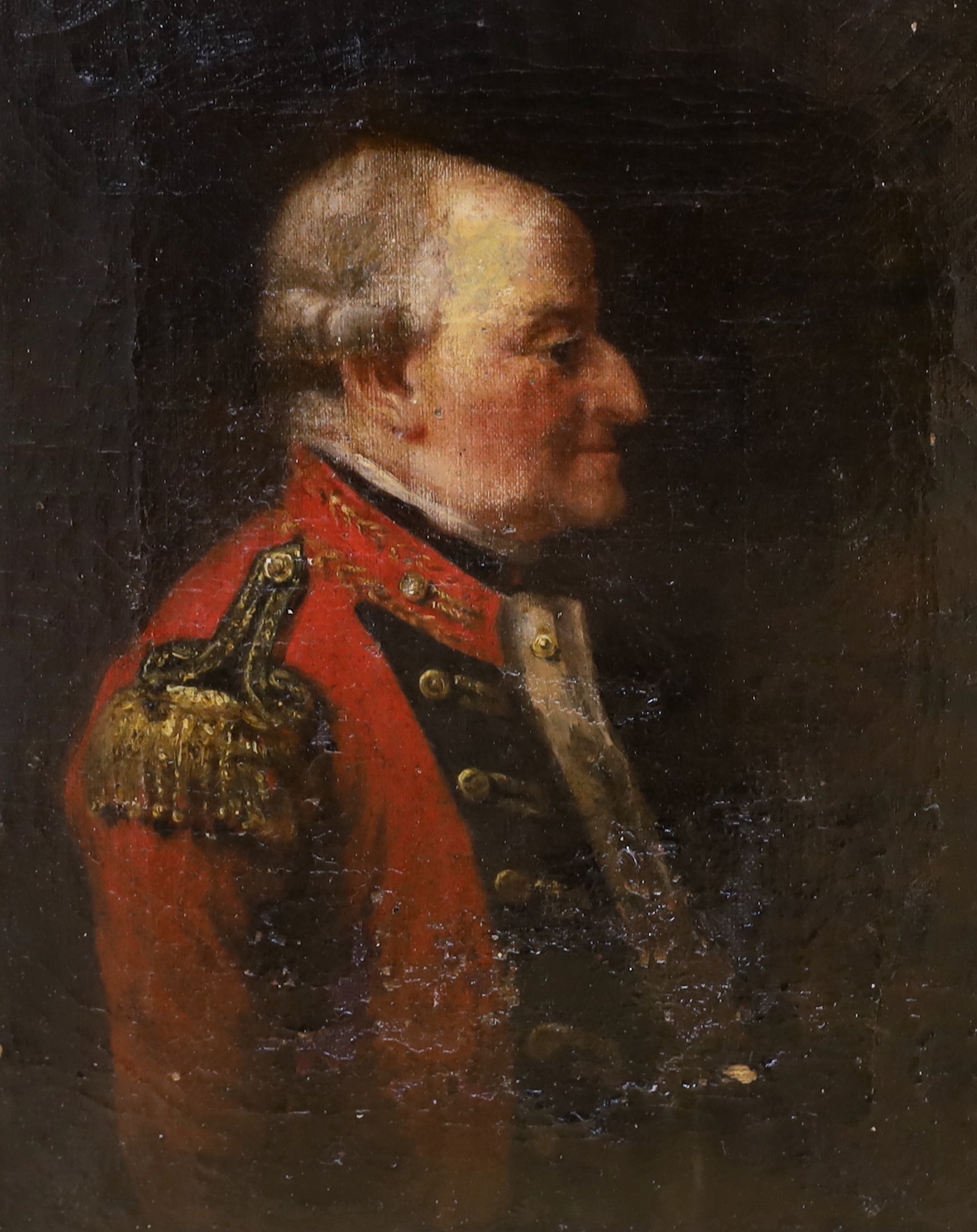 Late 18th/early 19th century British school, oil on canvas, Portrait of George Augustus Eliott, 1st Baron Heathfield wearing military dress, 28cm x 22cm